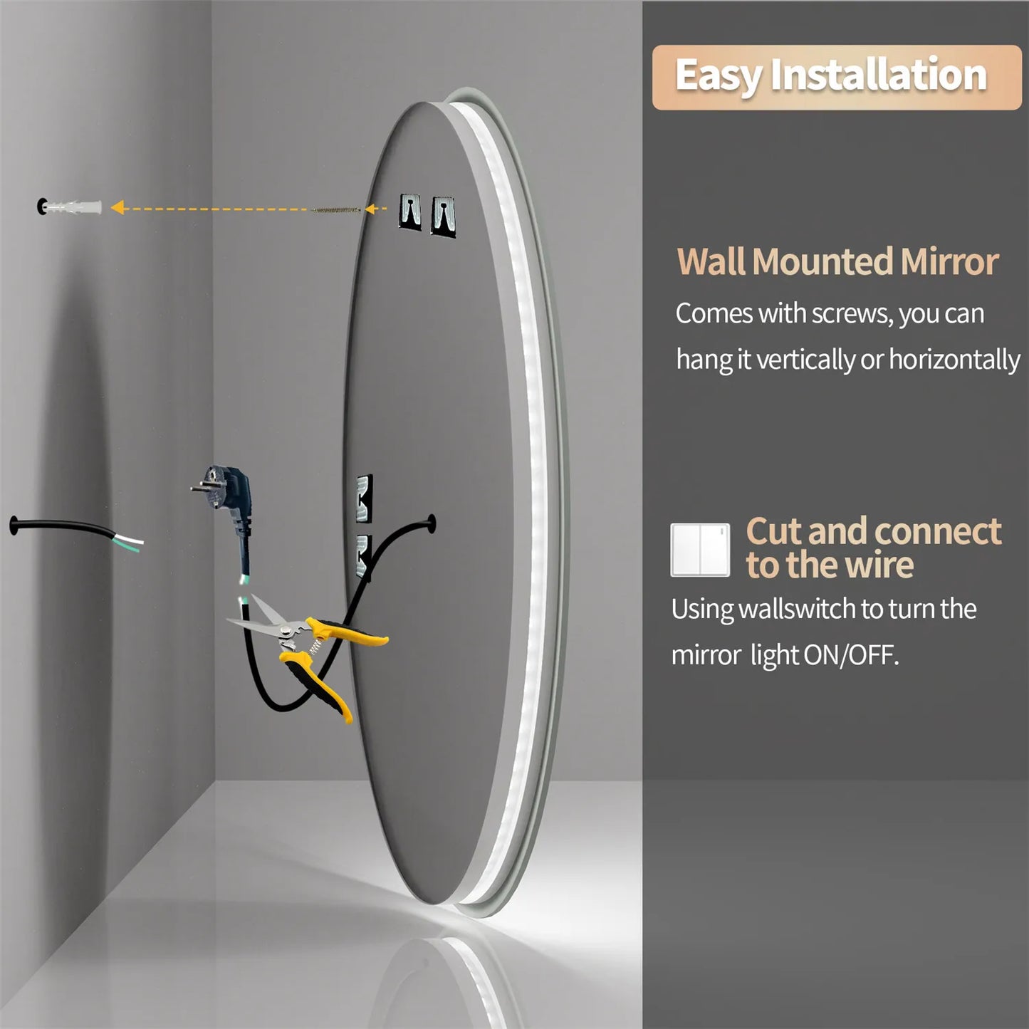 Wisfor Oval LED Bathroom Mirror With Anti-Fog Backlit Dimmable