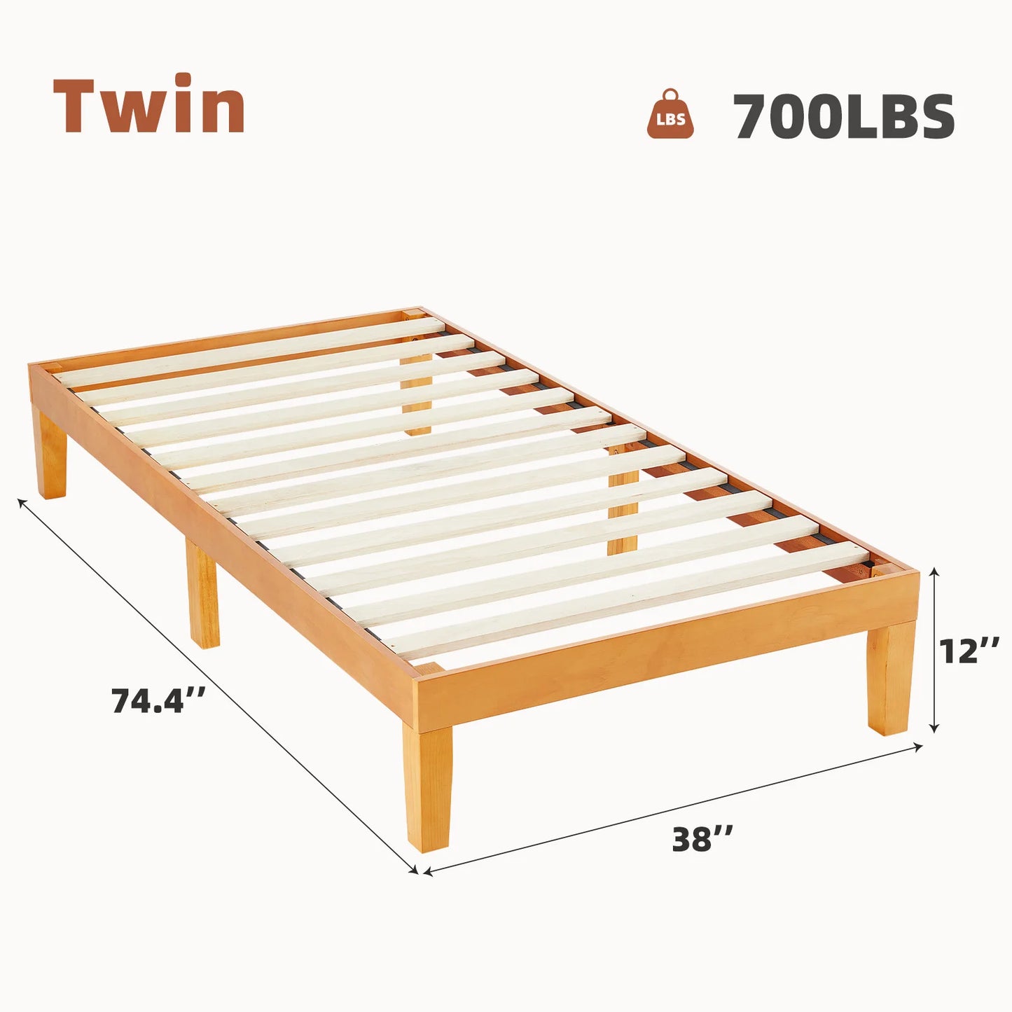 JHK Solid Wood Bed Frame With Sturdy Slat Support EcoFriendly