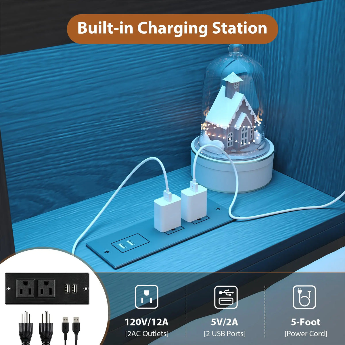 HiMISS Corner Bed Frame, Bookcase Headboard, LED Lights, Charging Station