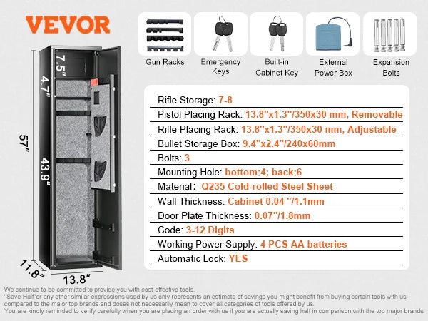VEVOR Digital Keypad Gun Safe With Removable Shelf Cabinet