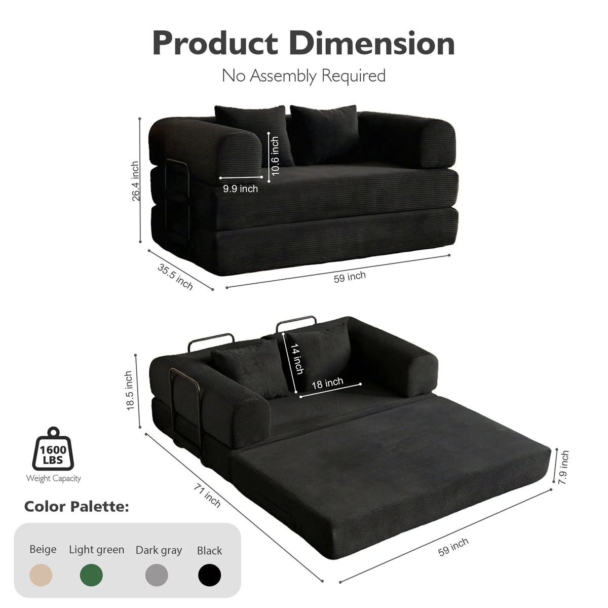 THOLASIS Convertible Cloud Floor Sofa Bed with Sponge Cushion