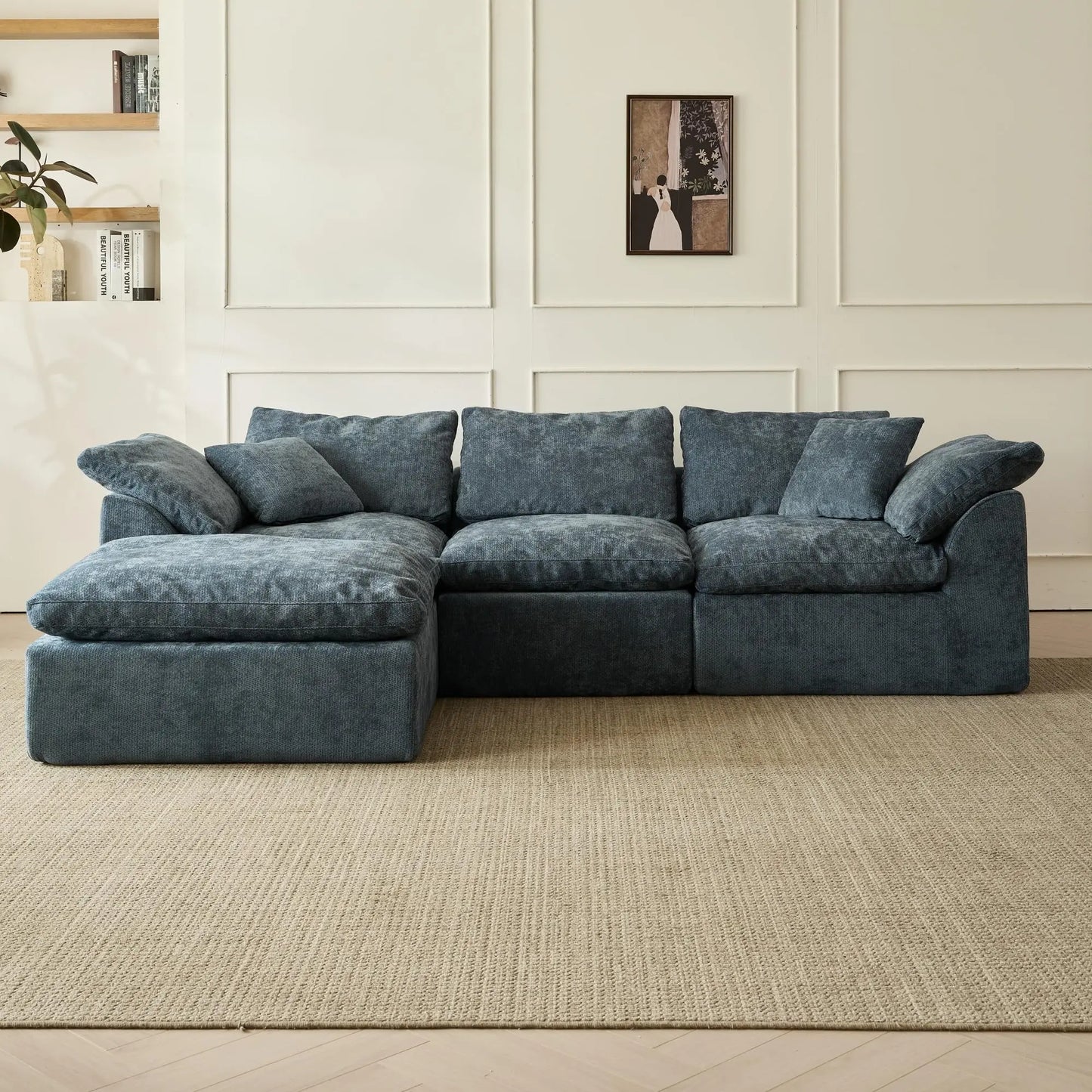 Yeflixvrau Modern Cloud LShaped Chenille Fabric Sofa Modular Sectional Ottoman