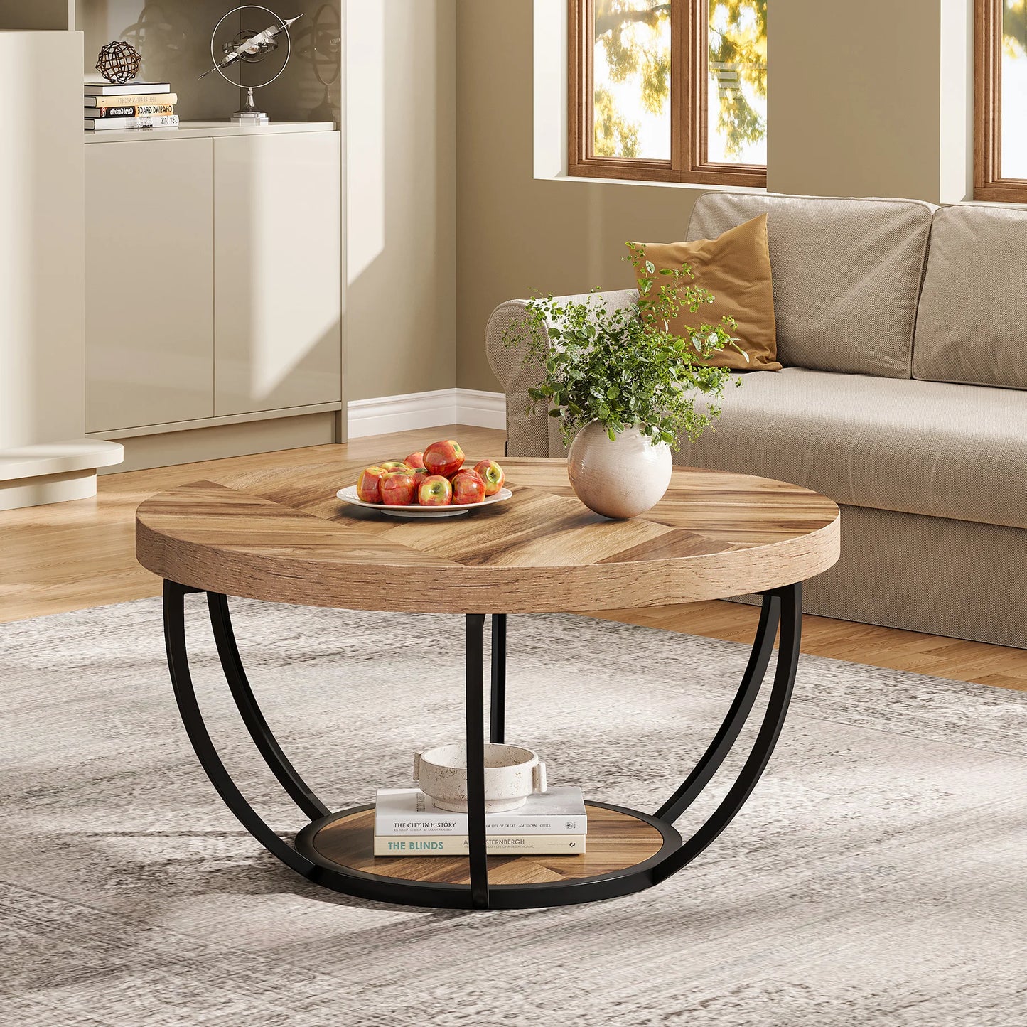 Tribesigns Industrial Two Tier Coffee Table With Storage Shelves