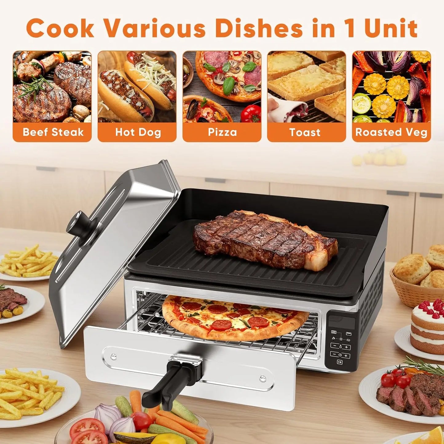 XMSJ Electric Indoor Grill Smokeless Griddle With Lid for Kitchen