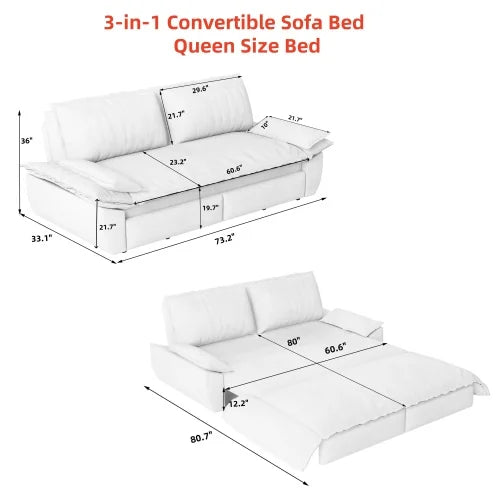Three In One Convertible Velvet Multifunctional Sleeper Sofa Bed