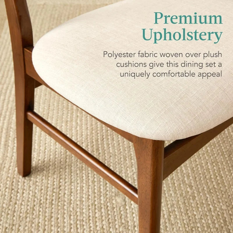 6-Piece Wooden Dining Table And Upholstered Chair Set Rubberwood