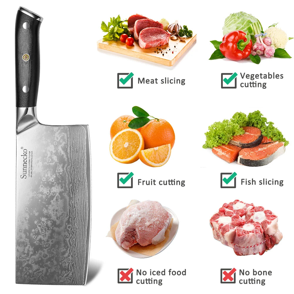 Sunnecko VG10 Damascus Cleaver Knife 73 Layer Meat Kitchen Knife