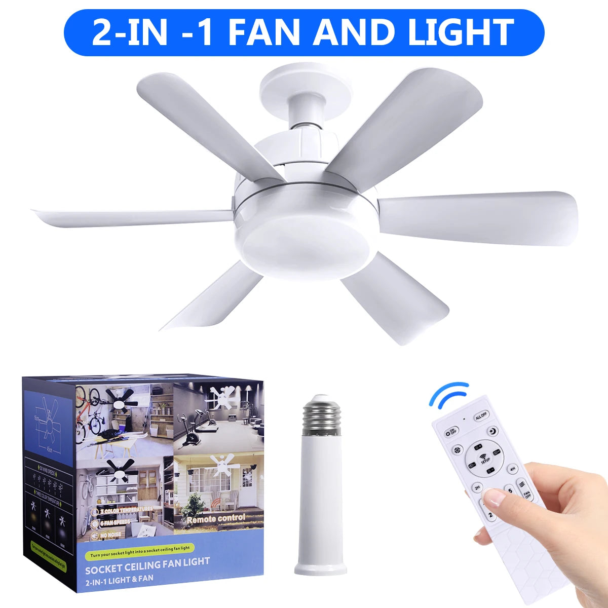 Mexllex LED Ceiling Fan Light E26 With Remote Dimmable Three Color Modes