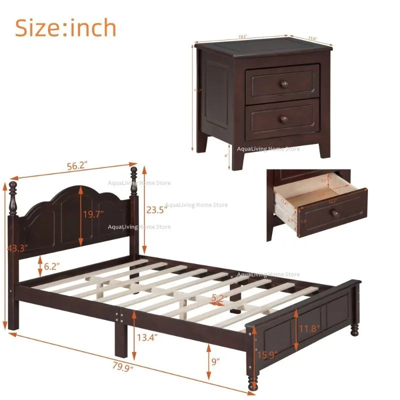 Modern Wooden Platform Bed And Nightstands Bedroom Furniture Set