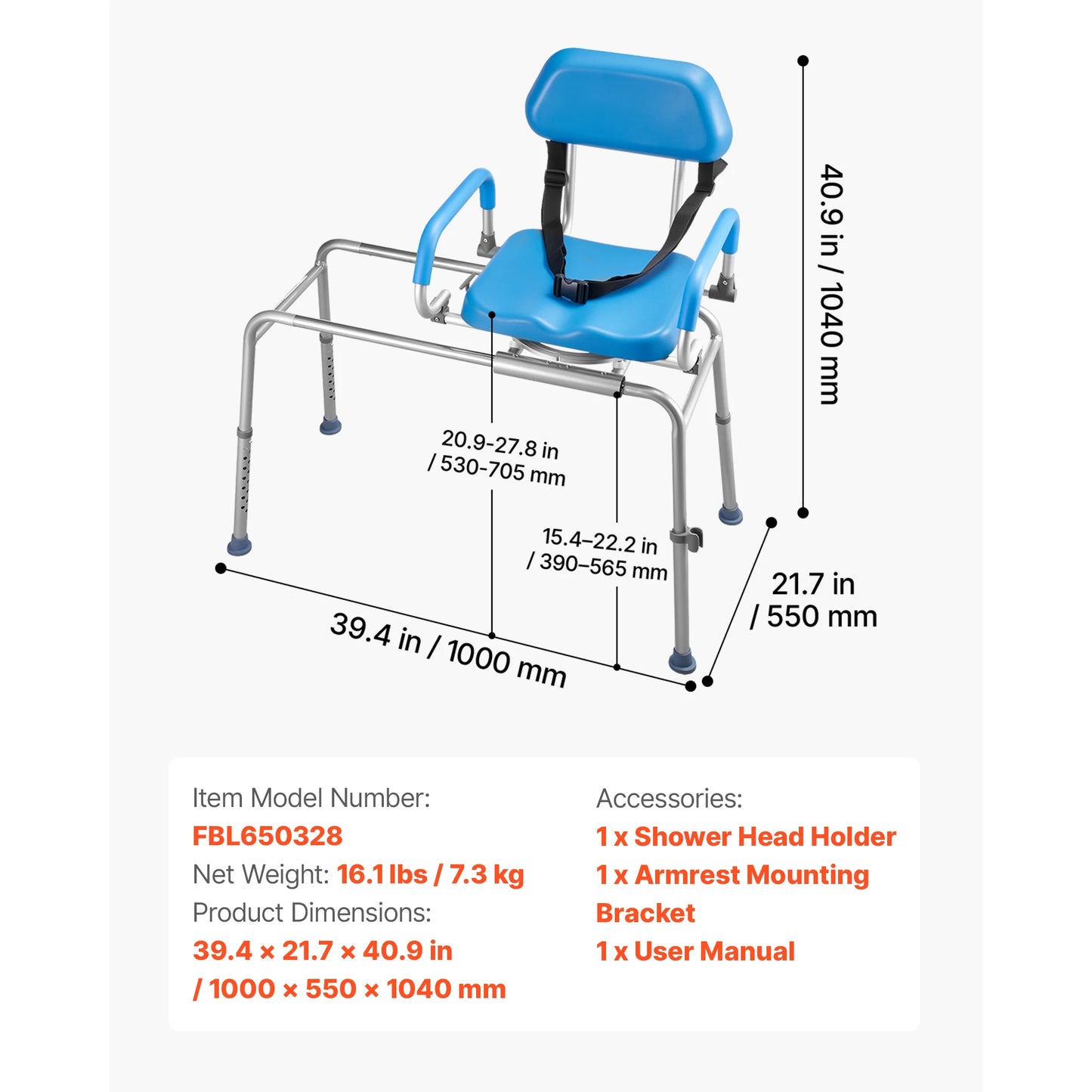 SucceBuy Swivel Shower Chair With Arms And Back For Bathroom