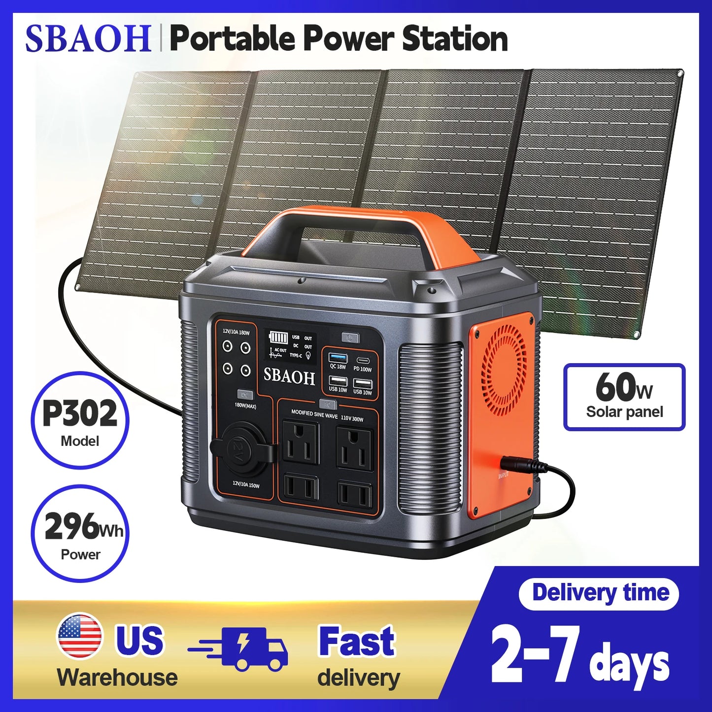 SBAOH 300W Portable Power Station With Solar Panel