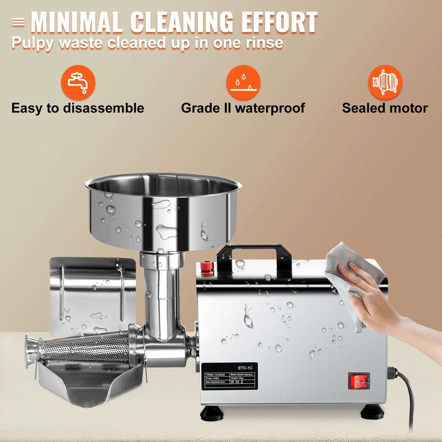 VEVOR Electric Fruit Press Strainer Machine 90 To 160 KgPerHour