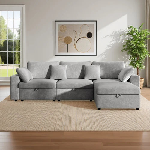 L Shaped Velvet Sofa Cloud Style With Storage Ottoman