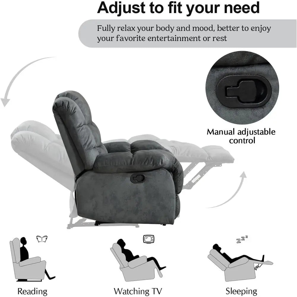 Manual Recliner Chair With Overstuffed Backrest And Armrests