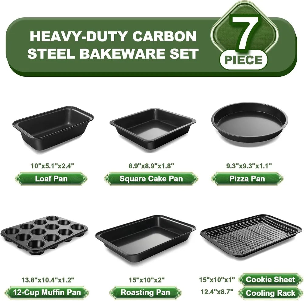 7 Piece Nonstick Baking Set With Wider Grips Carbon Steel Oven Pans Cooling Rack