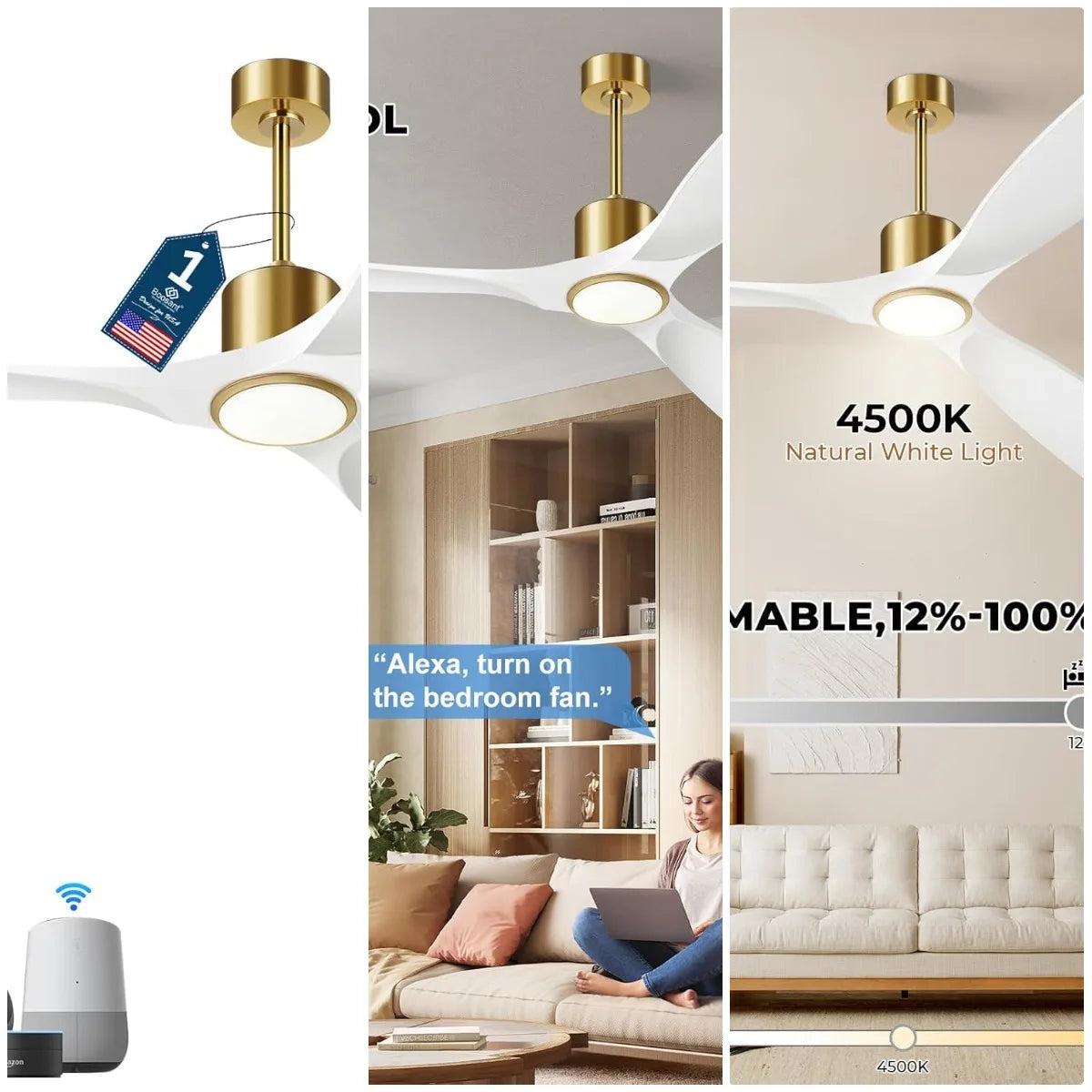 XMSJ Modern Ceiling Fan With Lights Smart App DC Motor