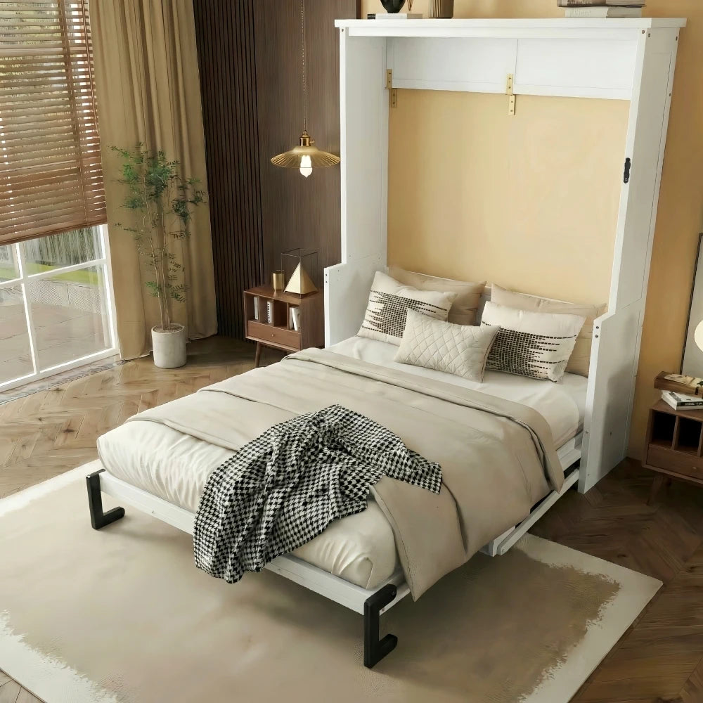 Space-Saving Vertical Wood Murphy Bed Cabinet With Desk