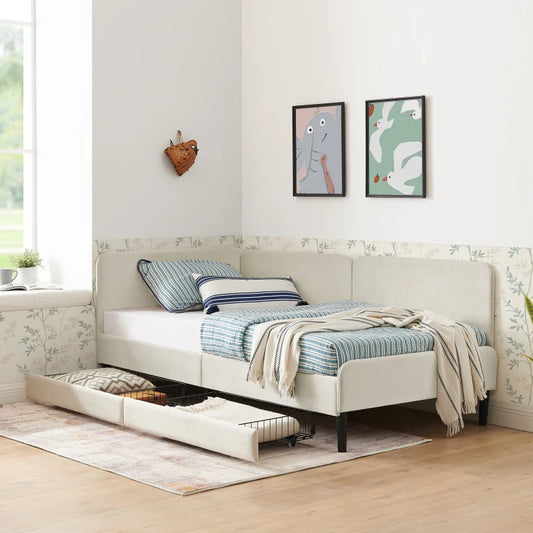 Upholstered Platform Bed Frame With Two Storage Drawers And Velvet Sofa Bed