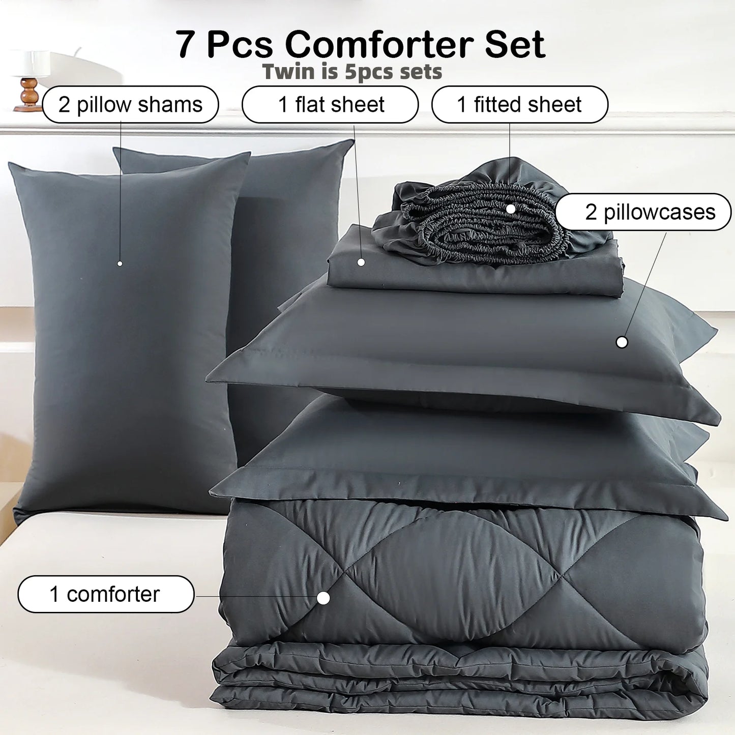 EasYum Brushed Polyester Quilted Bedding Set With Sheets
