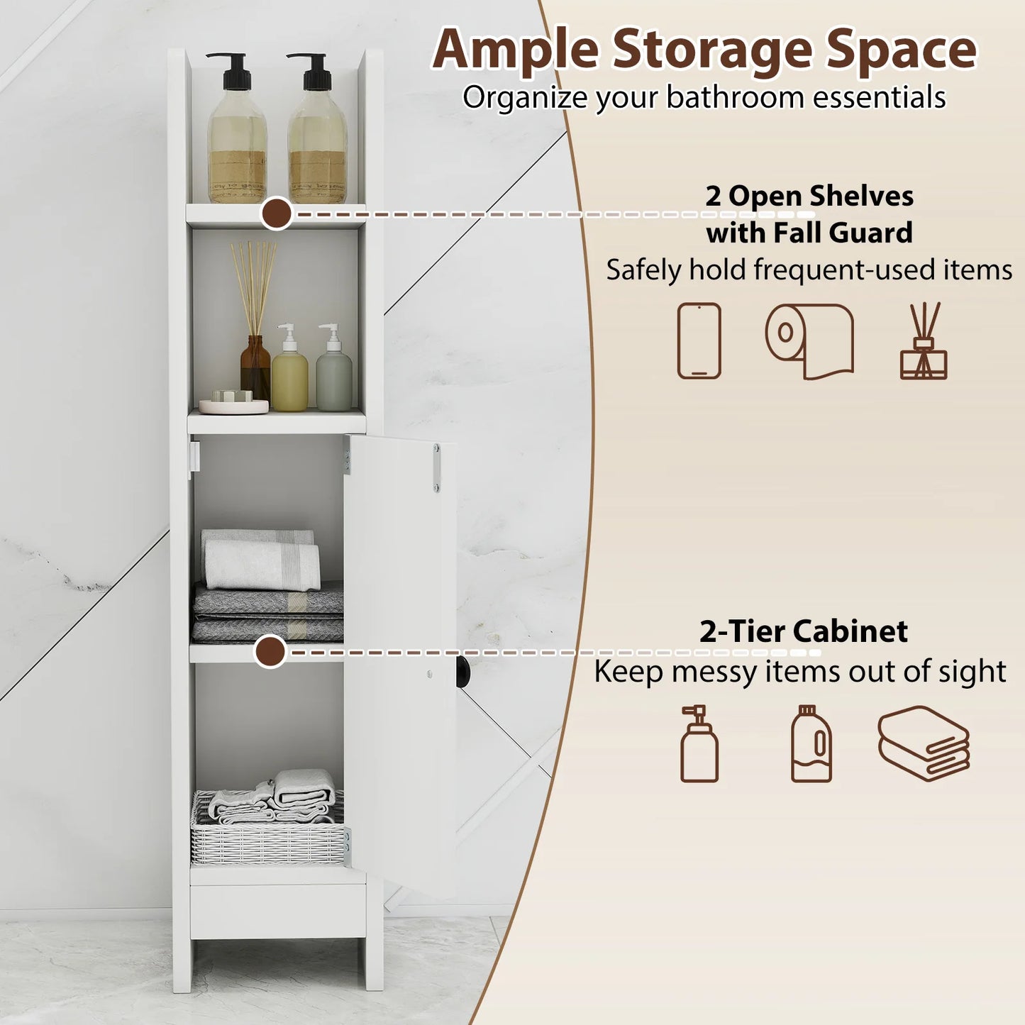 HOMASIS Bathroom Storage Cabinet With Adjustable Shelf And Open Shelves
