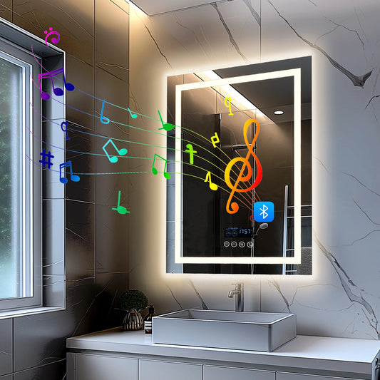 Wisfor LED Lighted Bathroom Mirror With Bluetooth Speaker Anti Fog Dimming