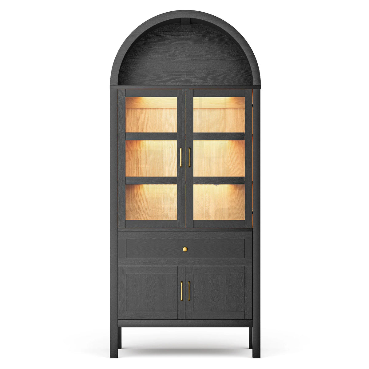 Cottinch Arched Storage Cabinet Adjustable Shelves Dimmable LED Lights