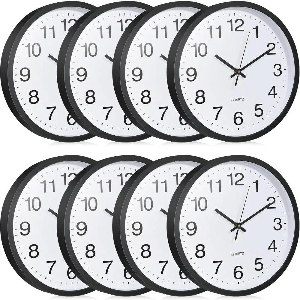 8 Pack Silent Classroom Wall Clocks Battery Operated Quartz Analog