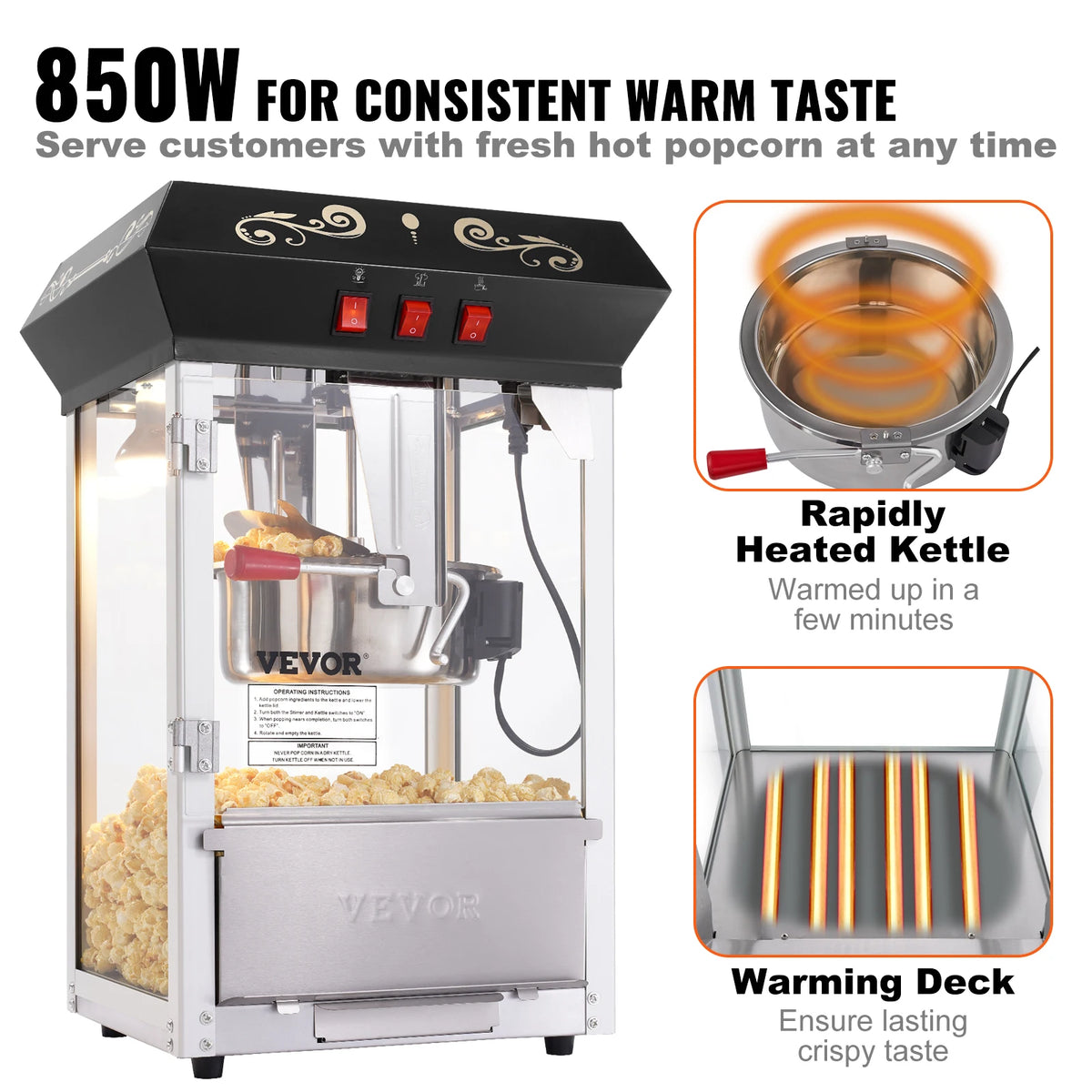 SucceBuy Commercial Countertop Popcorn Maker Machine With Tempered Glass