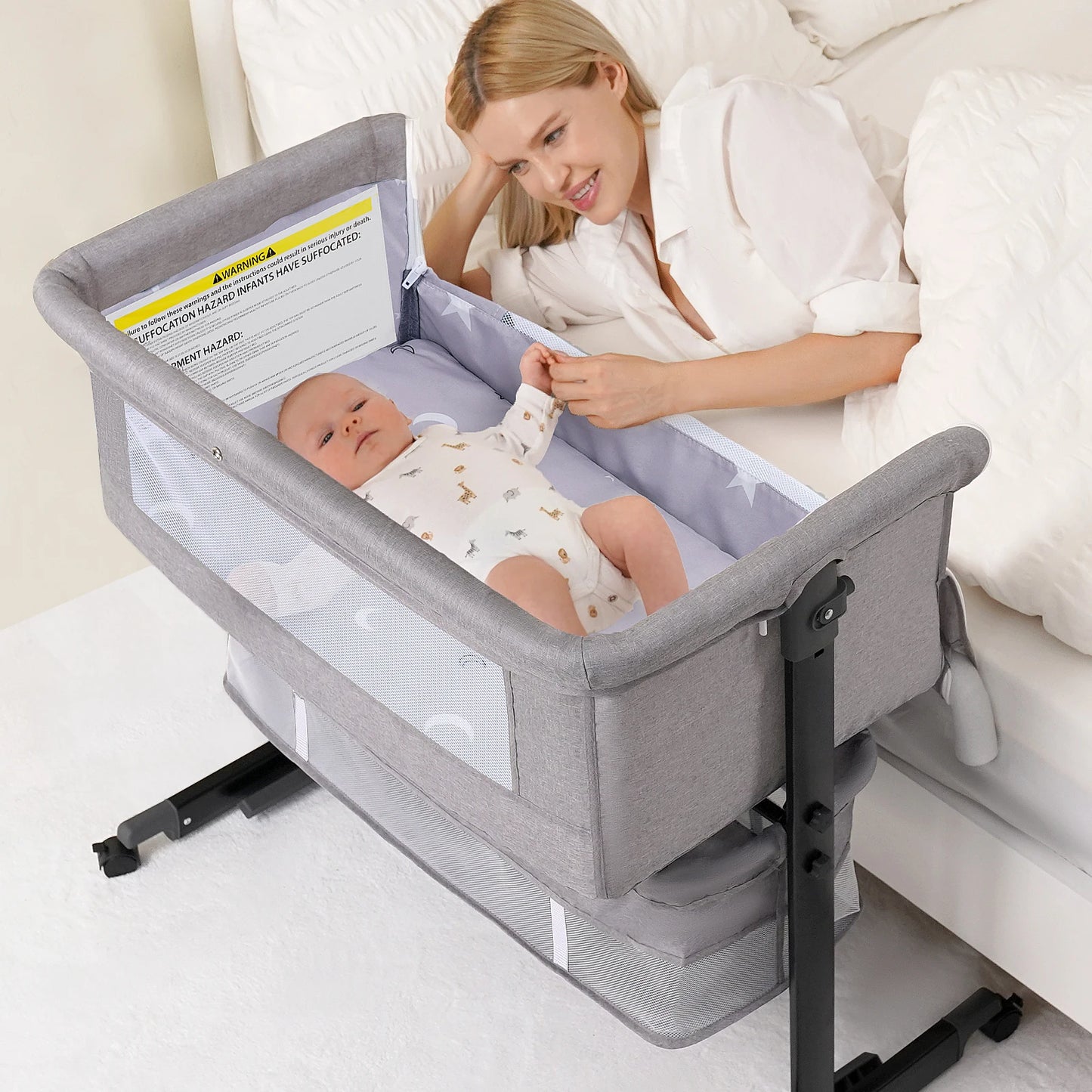 Baby Bedside Bassinet 3 in 1 Crib Portable Foldable