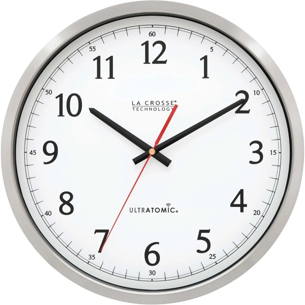 Stainless Steel Atomic Wall Clock Shatterproof Lens Quiet Movement