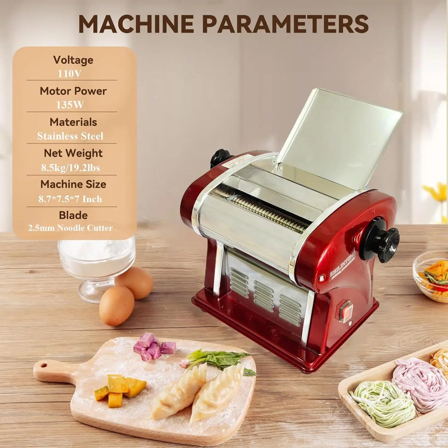 XMSJ Electric Pasta Maker Noodle Machine 2.5mm Blade 0.3-4mm Adjustable