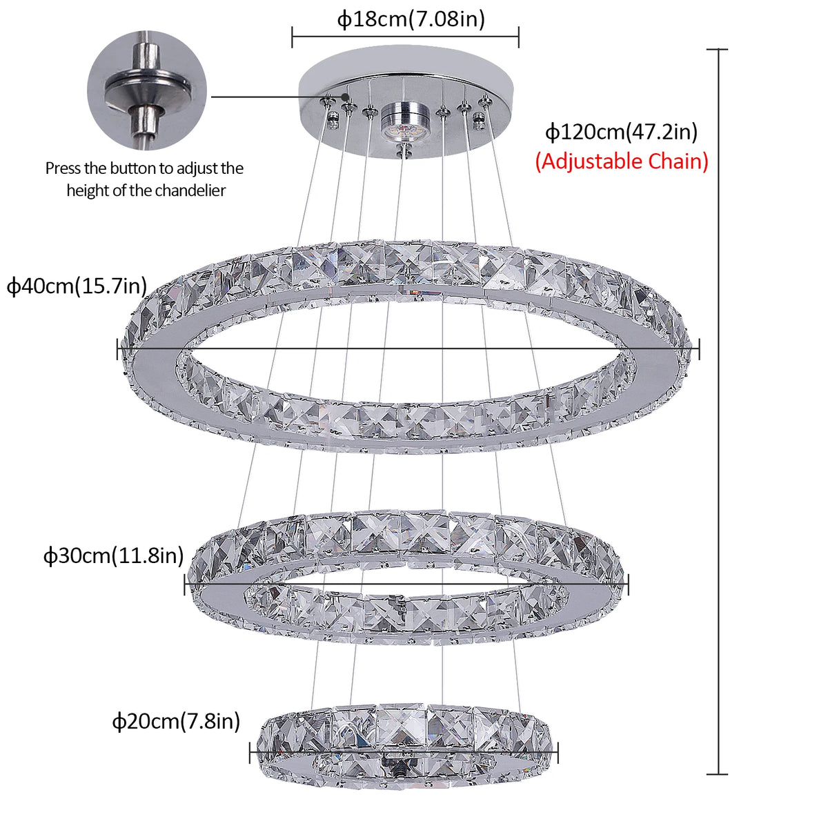 Vetru/us Modern LED Crystal Chandelier Stainless Steel