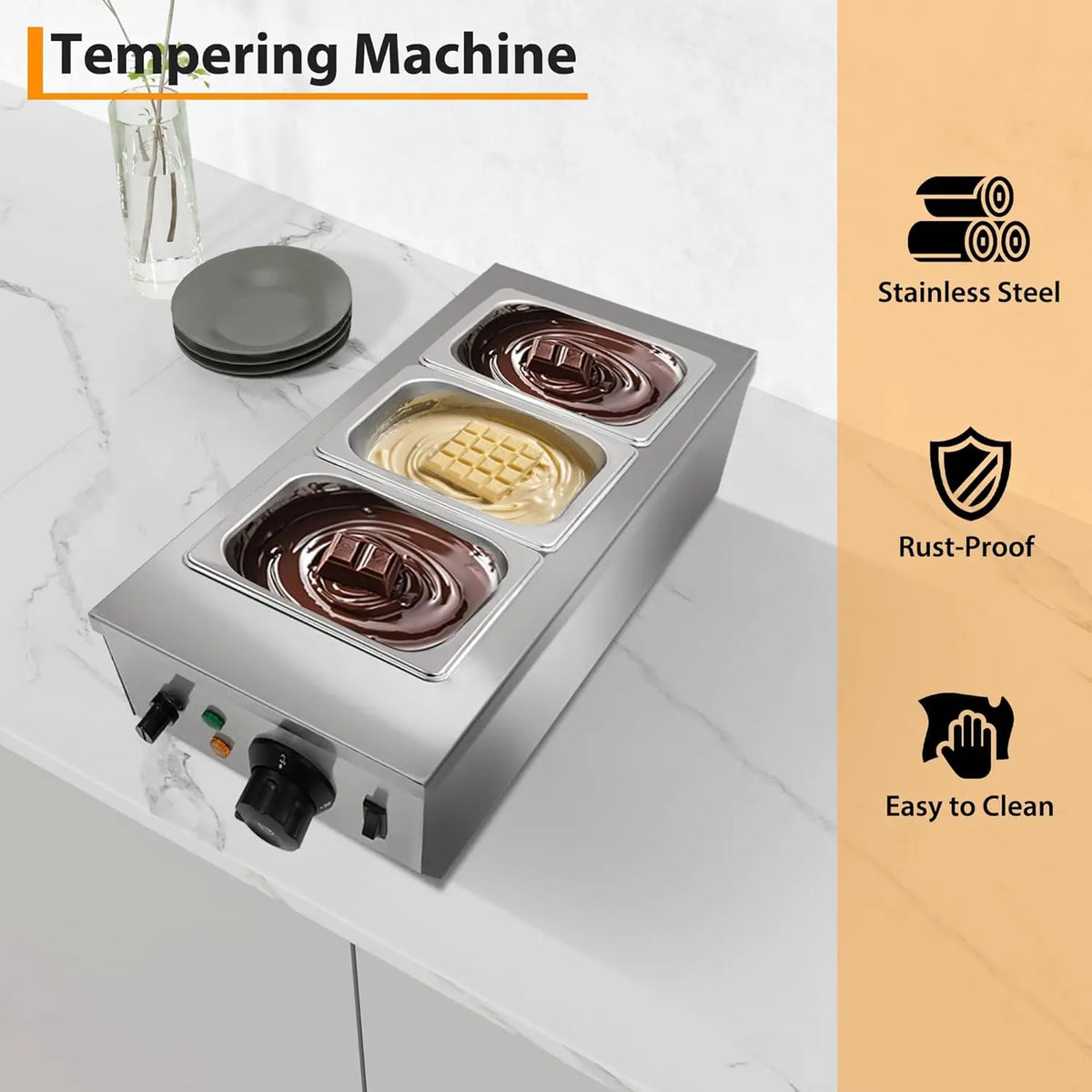 HiMISS Commercial Chocolate Melting and Tempering Machine with Dual Tanks