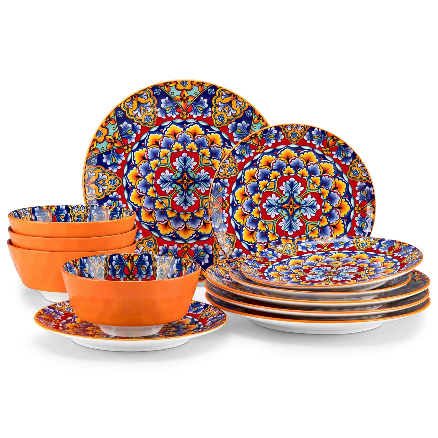 Malacasa Bohemian Ceramic Dinnerware Set With Floral Porcelain Plates