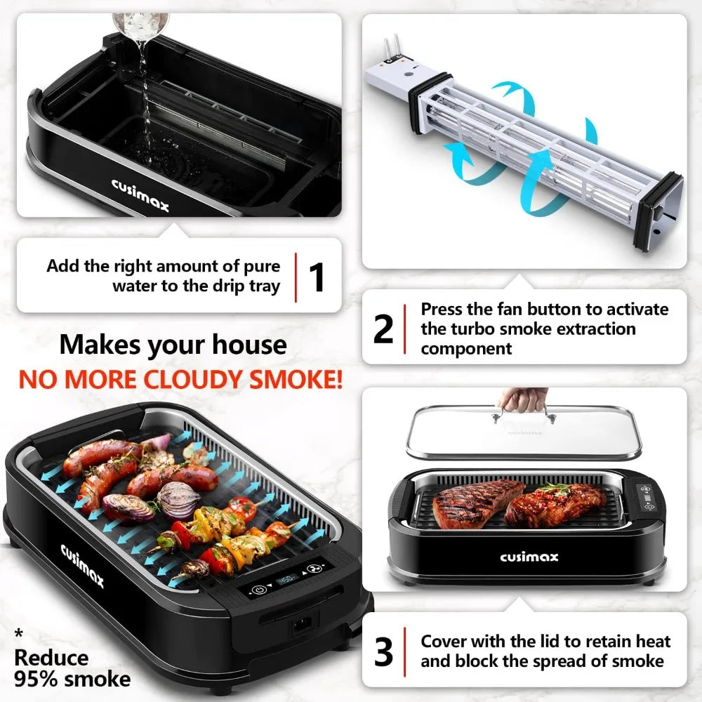 CUSIMAX 1500W Indoor Electric Grill Smokeless Korean BBQ