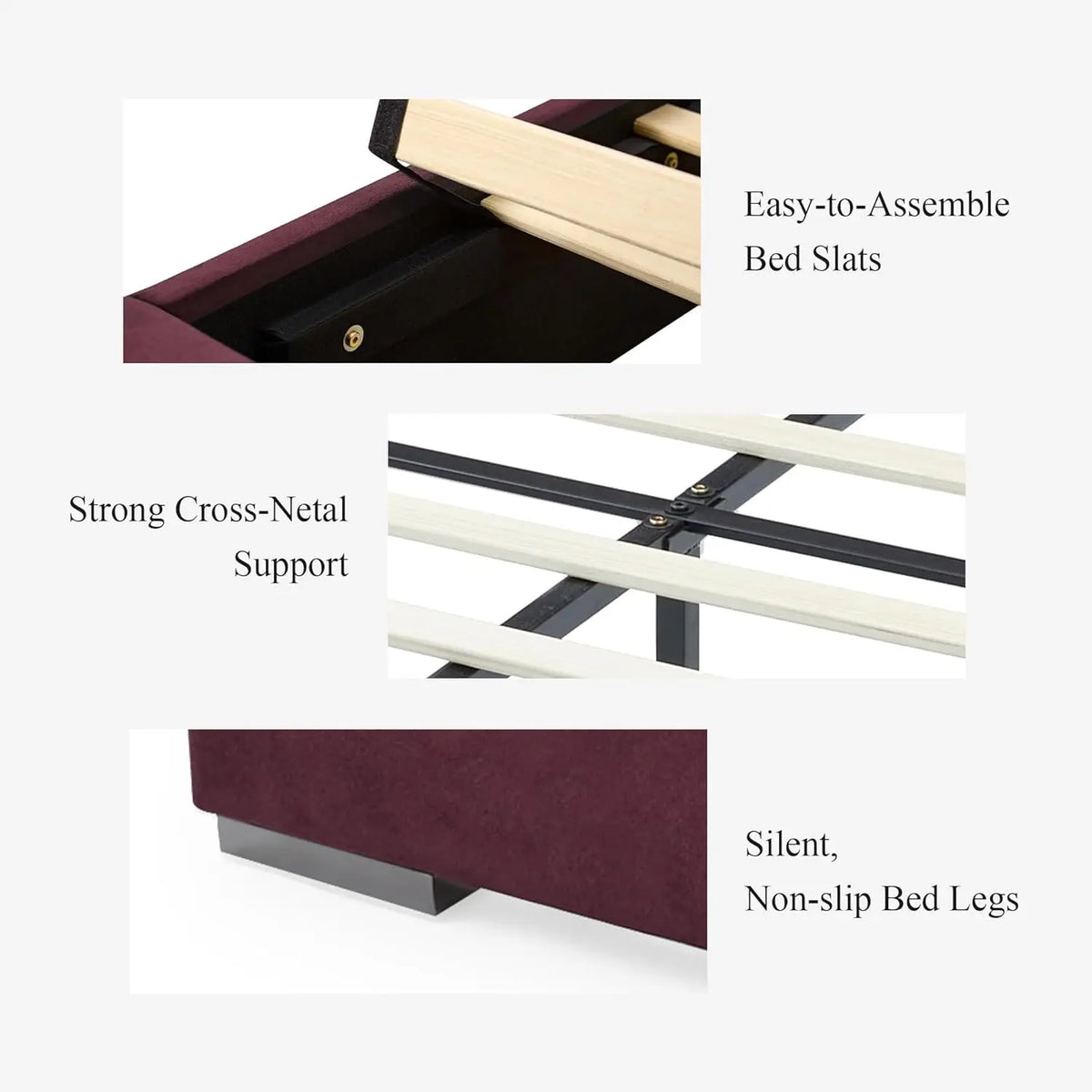 DIGGERA Upholstered Platform Bed Frame With LED Lights And Nightstands