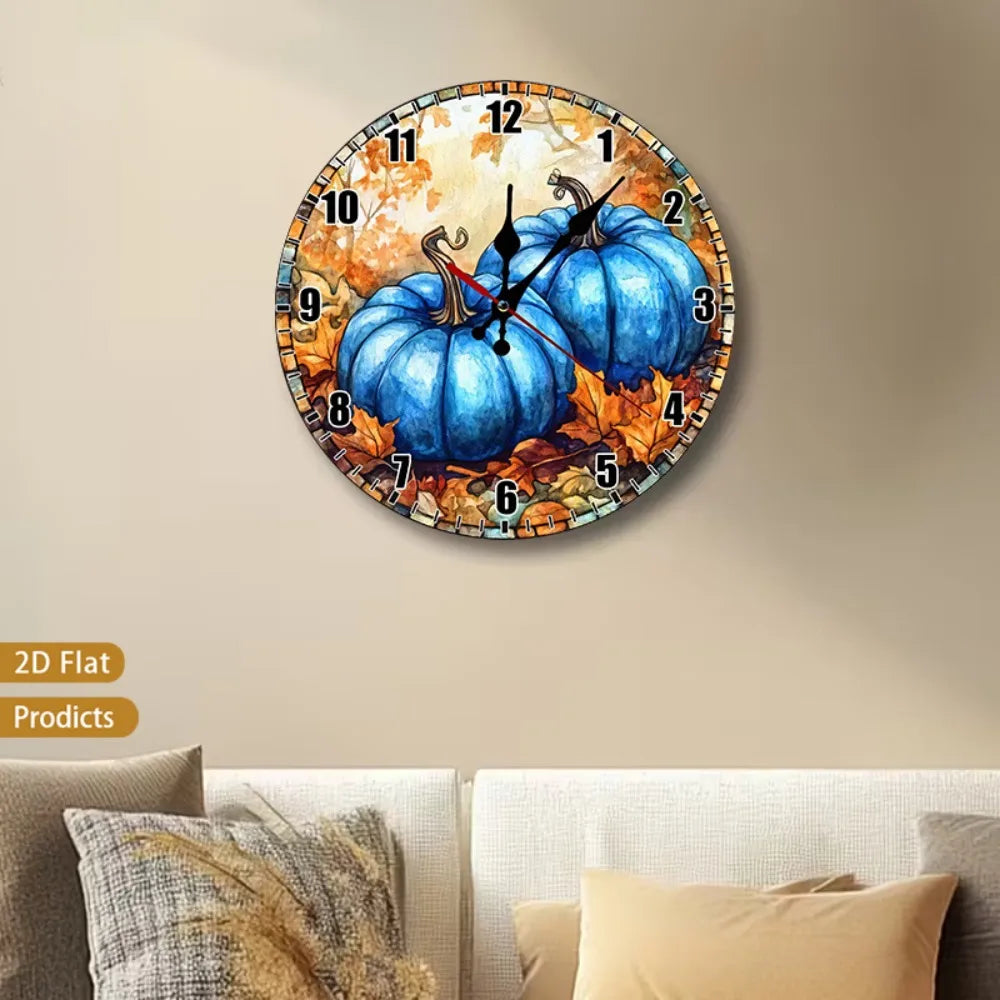 XMSJ Pumpkin Autumn Leaves Silent Wall Clock Nursery Room Decor