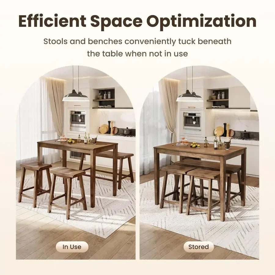 Solid Rubber Wood Counter Height Table And Chairs Set For Four Farmhouse Style