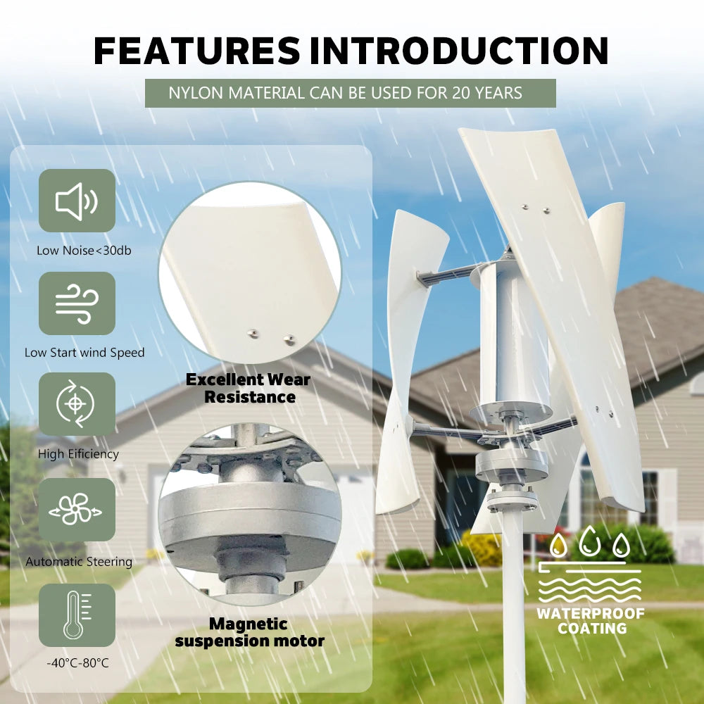 Vertical 2000W Permanent Magnet Wind Generator For Low Wind Start