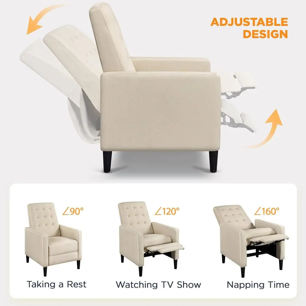 Fabric Recliner Chair With Adjustable Back And Footrest Sleeper Armchair