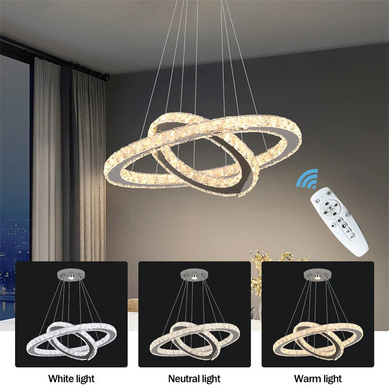 GreeLustr Modern Crystal Ring Chandelier For Dining Room Lighting