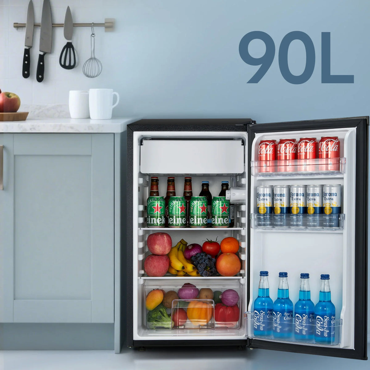 FOHERE Mini Refrigerator With Freezer And Adjustable Thermostat for Home and Office
