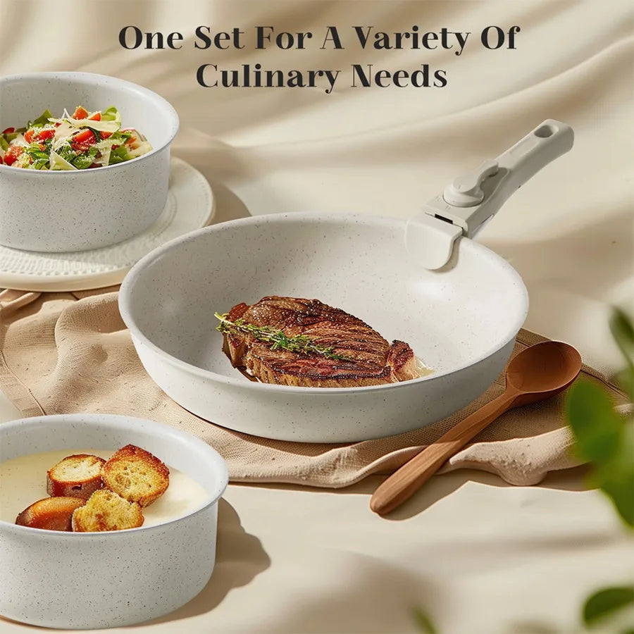 EDX Nonstick Cookware Set With Pots Pans And Detachable Handles