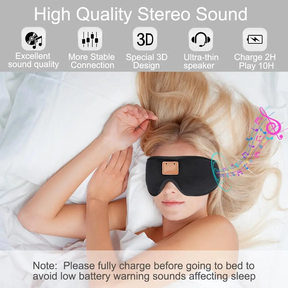 3D Sleeping Eye Mask With Built In Sponge Speakers Headphones
