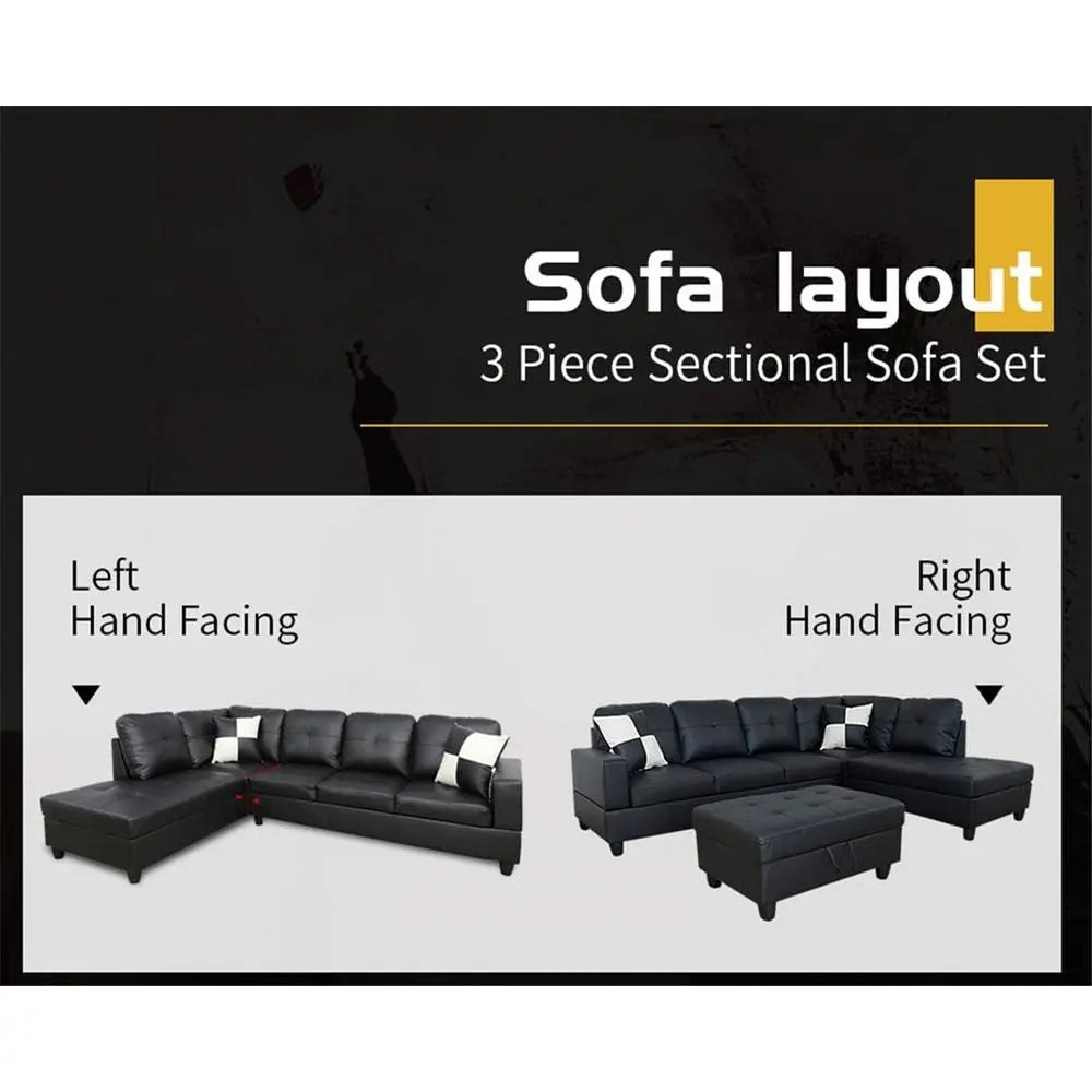 Living Room Sofa Set With L Shape Couch Ottoman Pillows