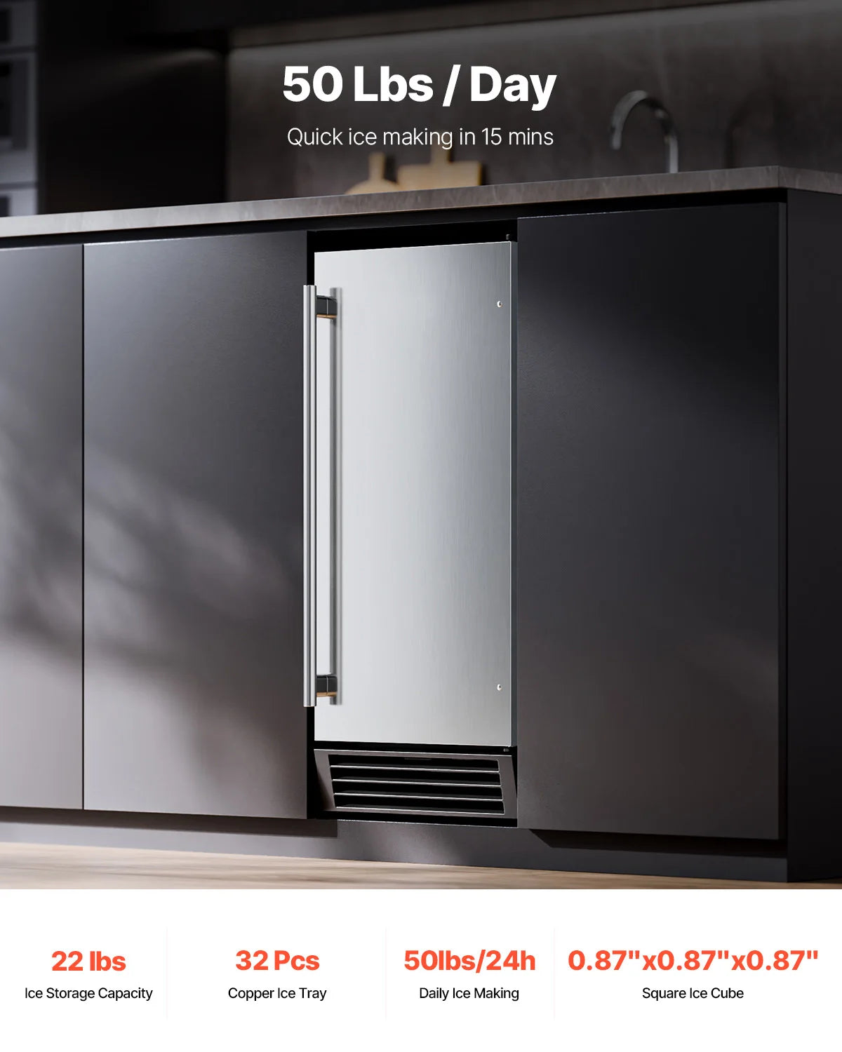 SucceBuy Undercounter Ice Maker With Drain Pump And Reversible Door