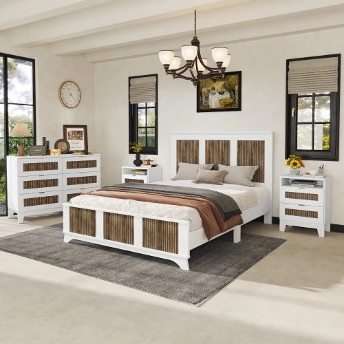 Bedroom Set 4 Piece Farmhouse Platform Bed Storage Nightstand