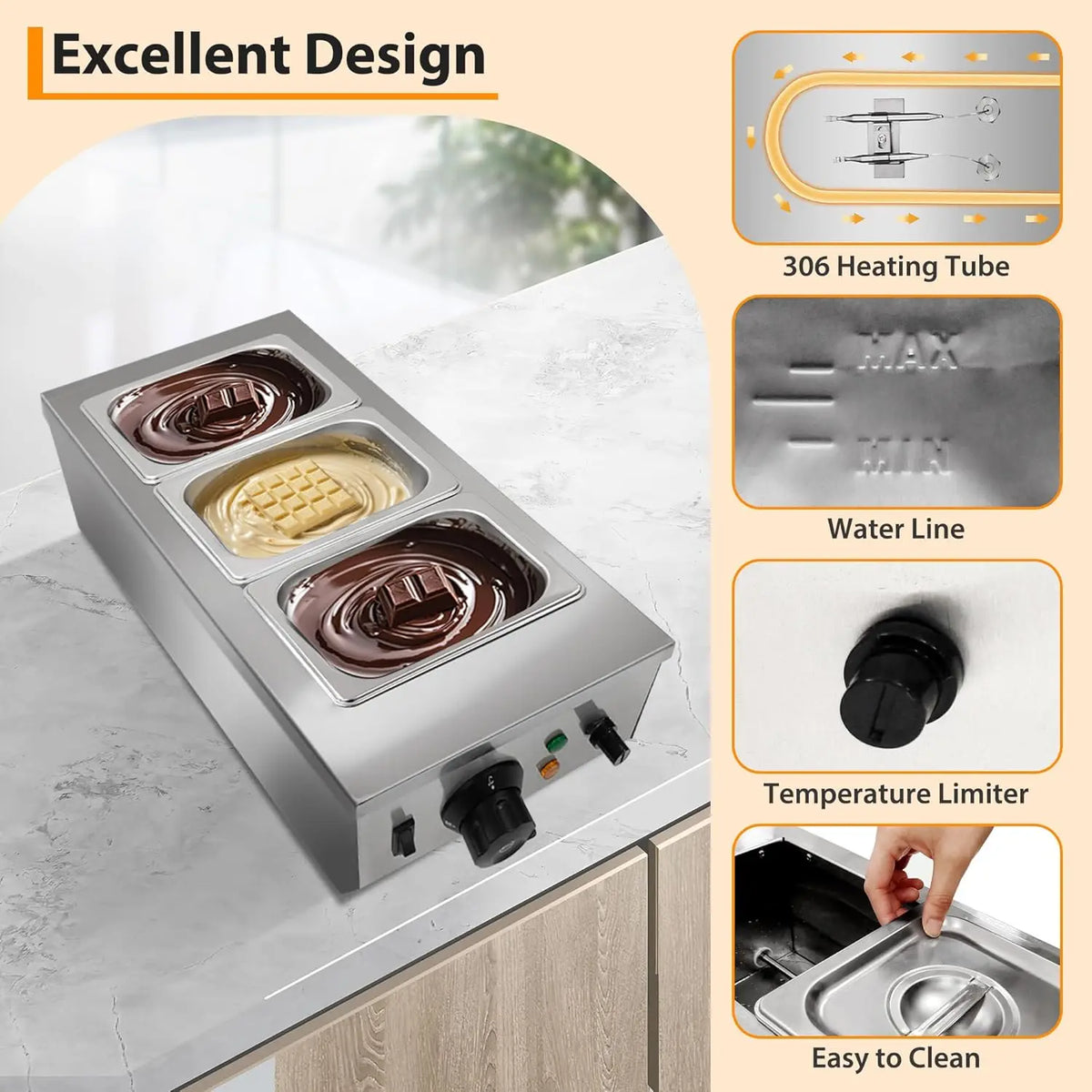 HiMISS Commercial Chocolate Melting and Tempering Machine with Dual Tanks