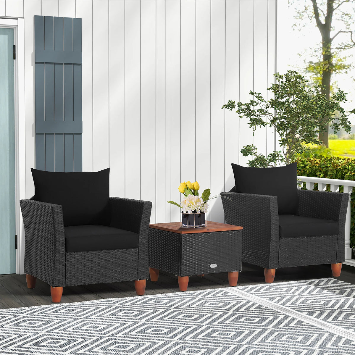 HOMASIS Patio Rattan Furniture Set With Cushioned Sofa And Table
