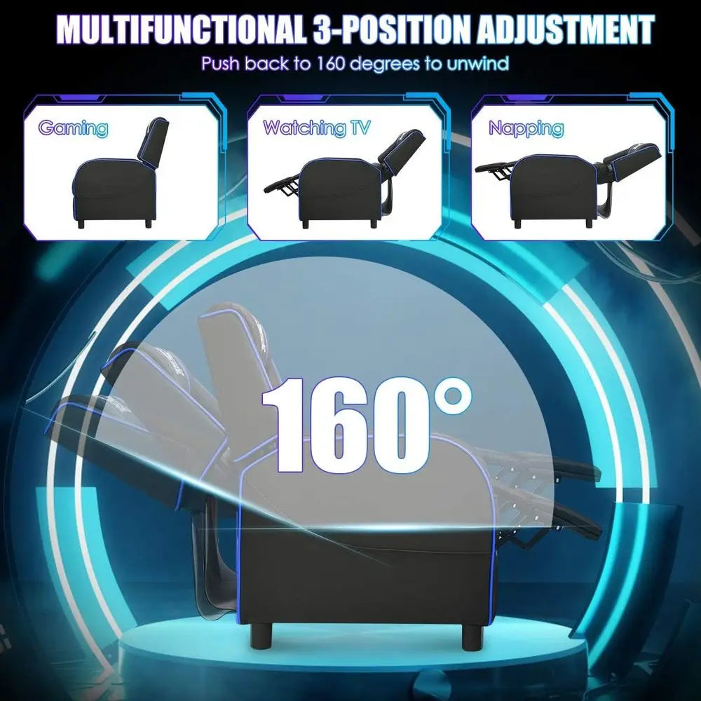 Gaming Recliner Chair With Massage Remote Control Ergonomic PU Leather